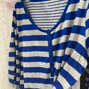 Lane Bryant Blue and Gray Striped Top Like Brand New